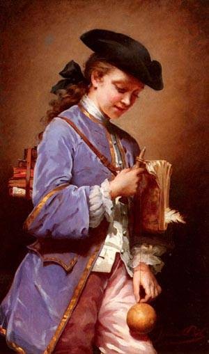 けん玉で遊ぶ人（19世紀の油絵）